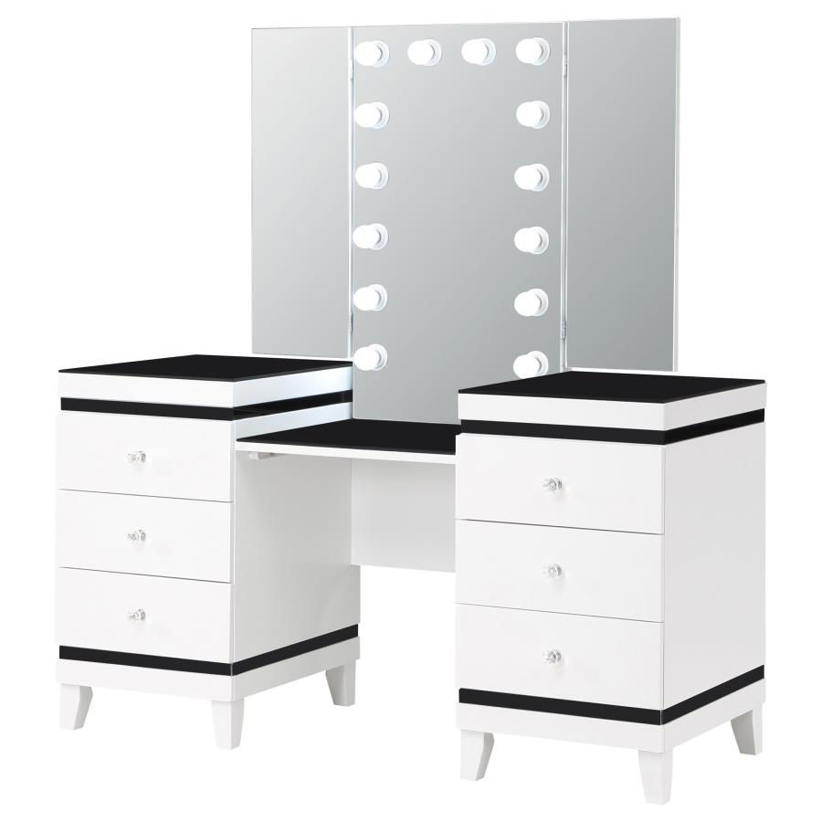 Thumbnail: Talei 6-drawer Vanity Set with Lighting Black and White