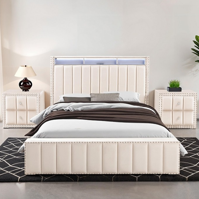 Thumbnail: Farese Queen Bed w| 2 Nightstands — Beige