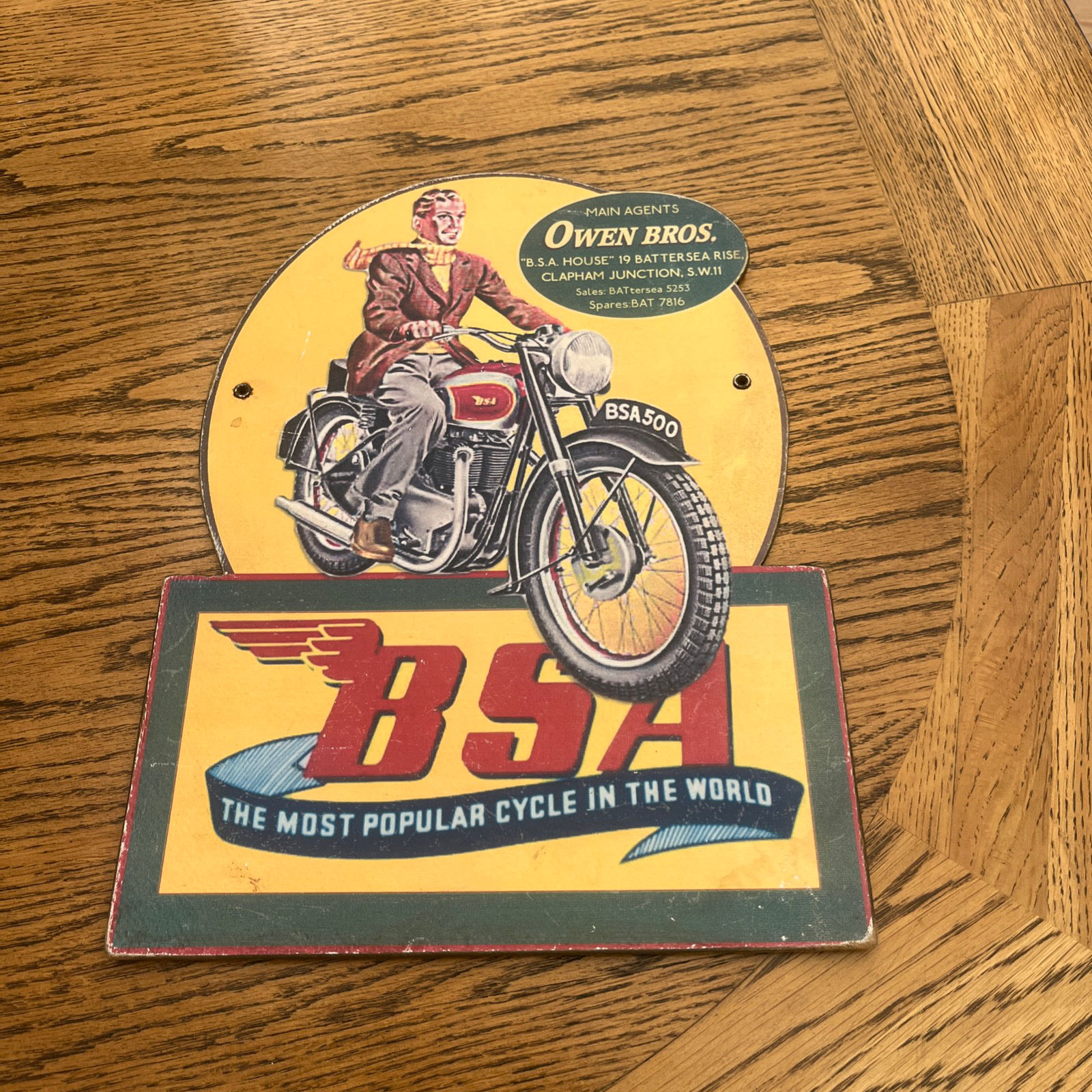 Original 1950s Compressed Card BSA motorcycle advertising sign.