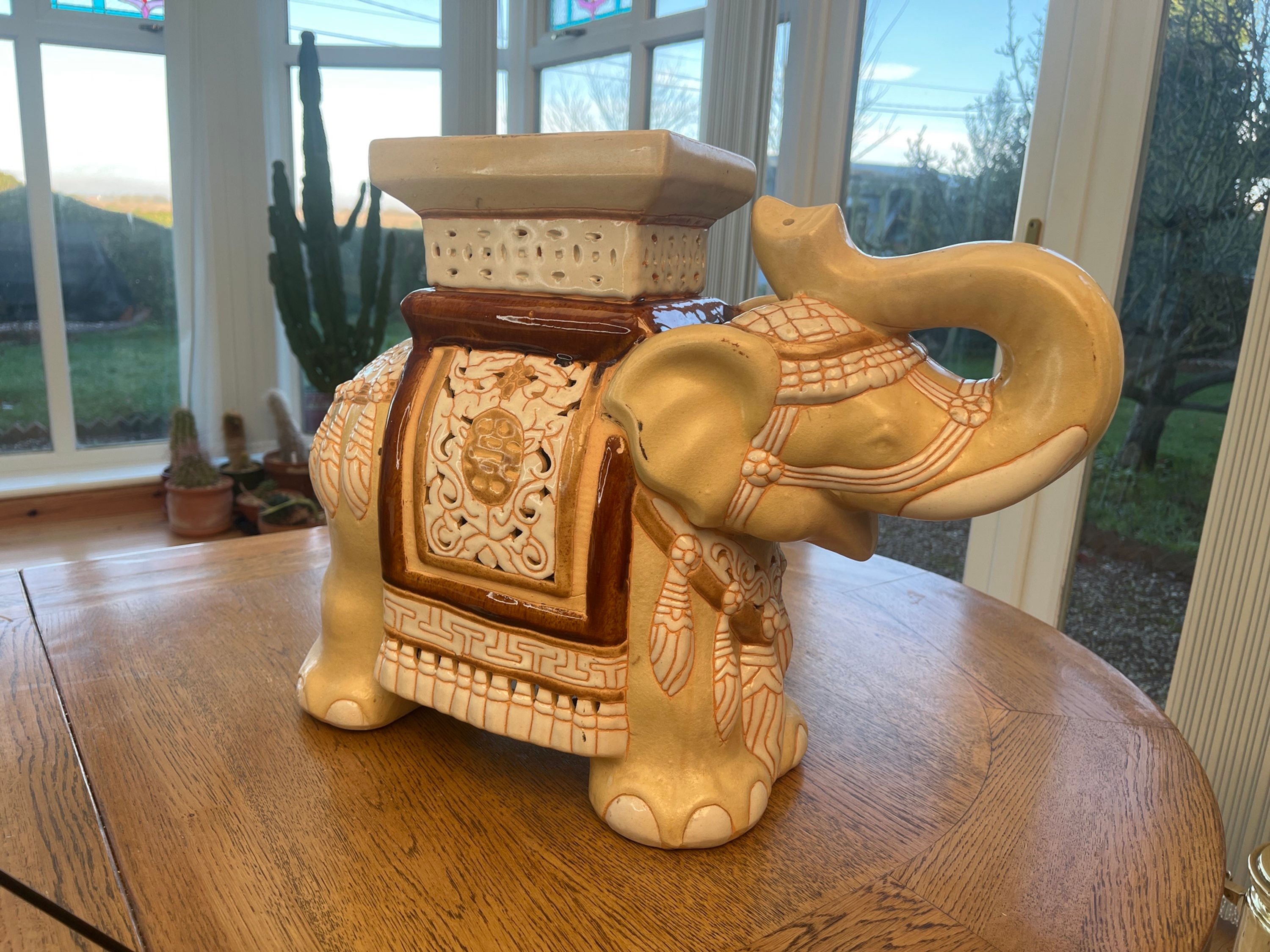 Large Ceramic Elephant Plant Stand / Garden Stool
