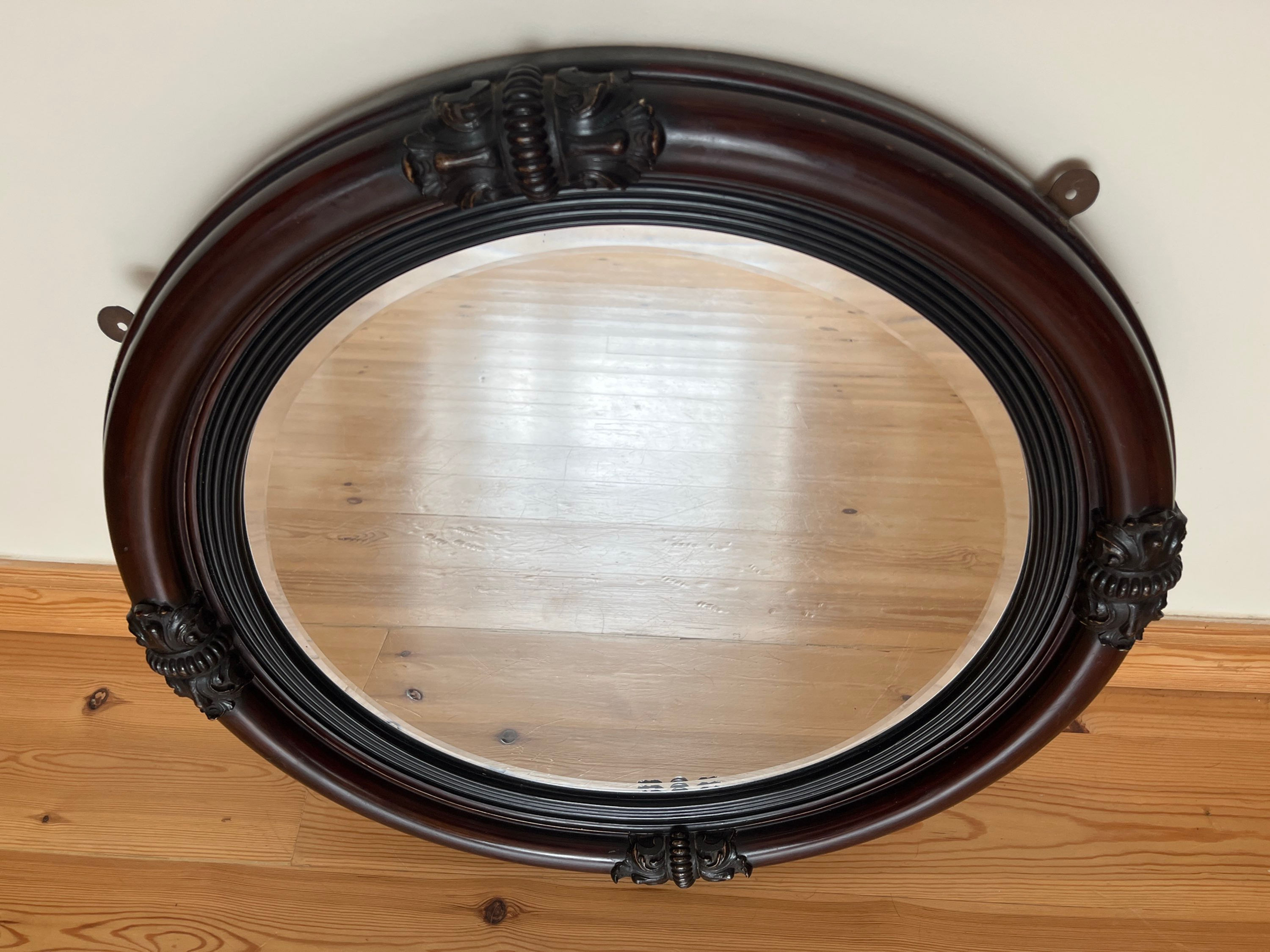Victorian Mahogany Wall Mirror, Ornate Carved & Bevelled Mirror