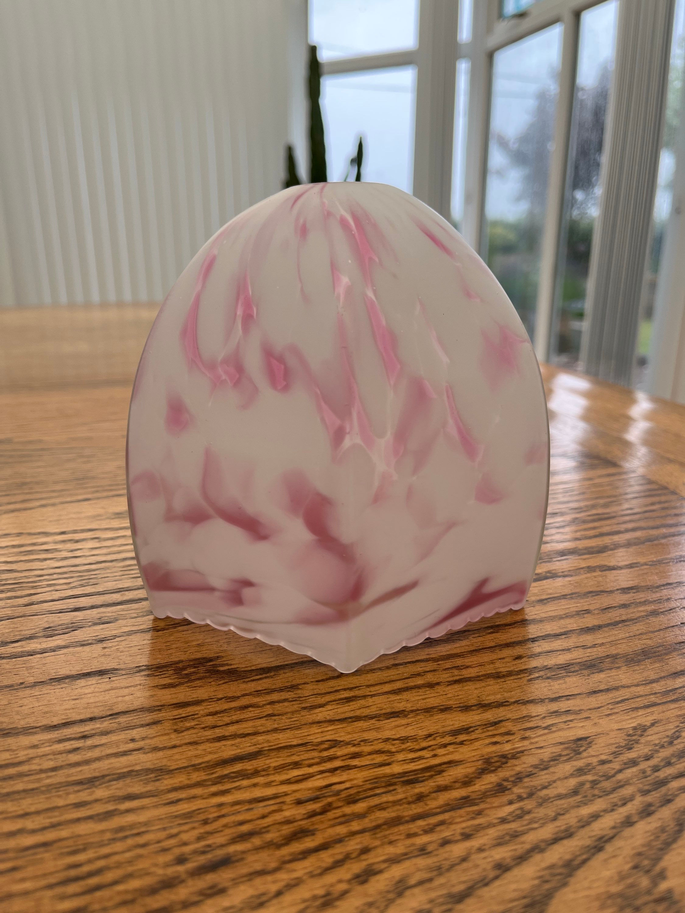 Art Deco Marbled Glass Lampshade With Pink & Opaque White 