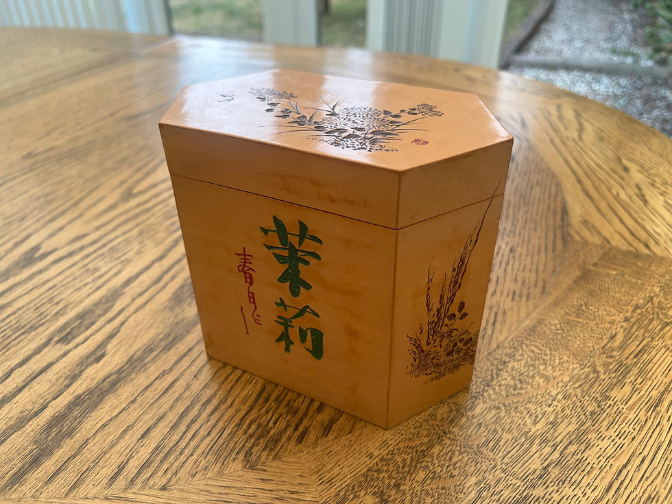 Thumbnail: 1912-1949 Chinese Republic Hand Engraved hexagonal Bamboo Jasmine tea caddy box