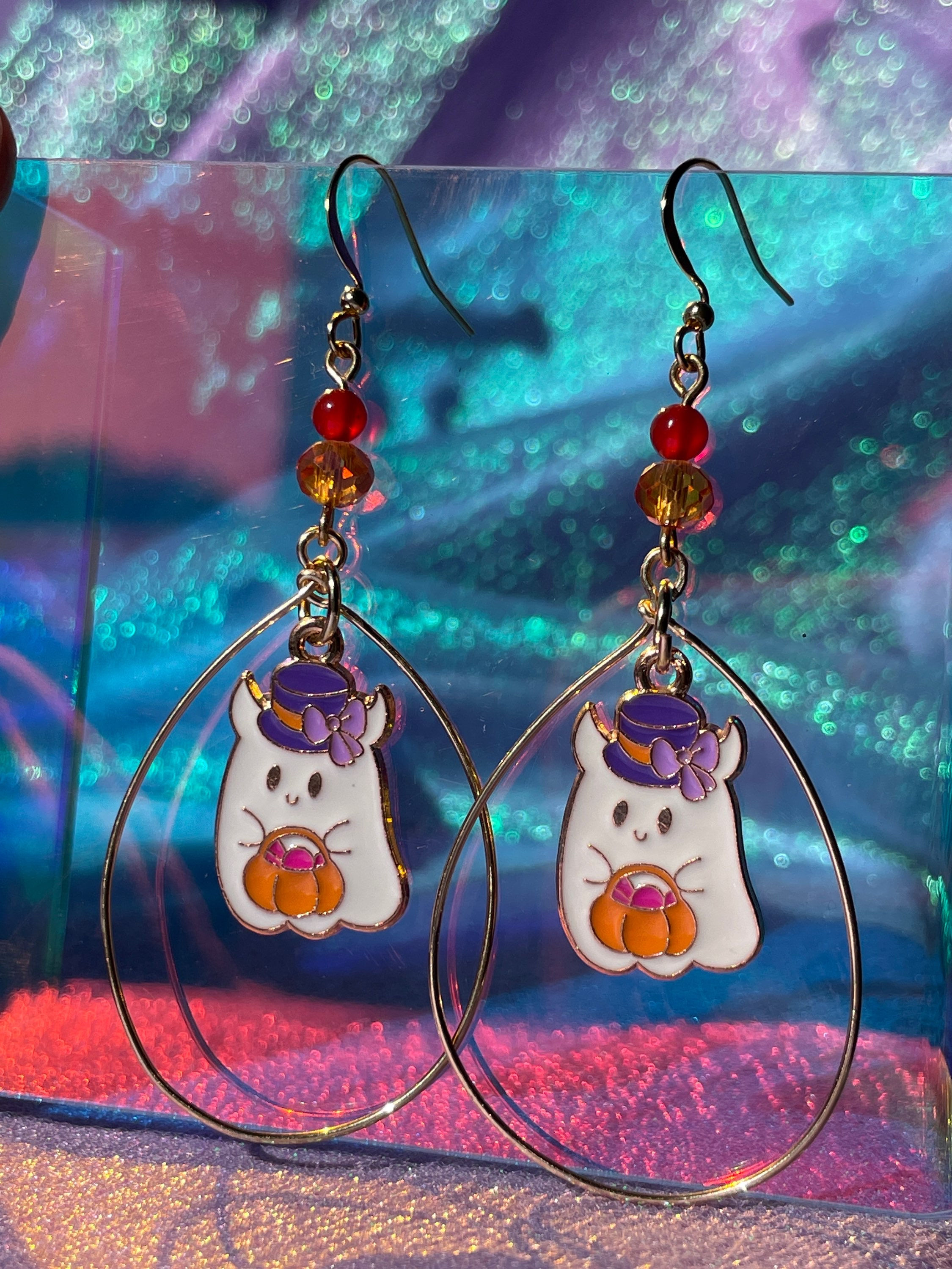 Spooky Ghost Carnelian Tear Drop Earrings 👻🎃🦇🍁🔮✨