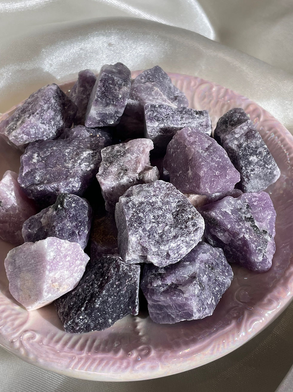Thumbnail: Beautiful purple lepidolite raw chunks
