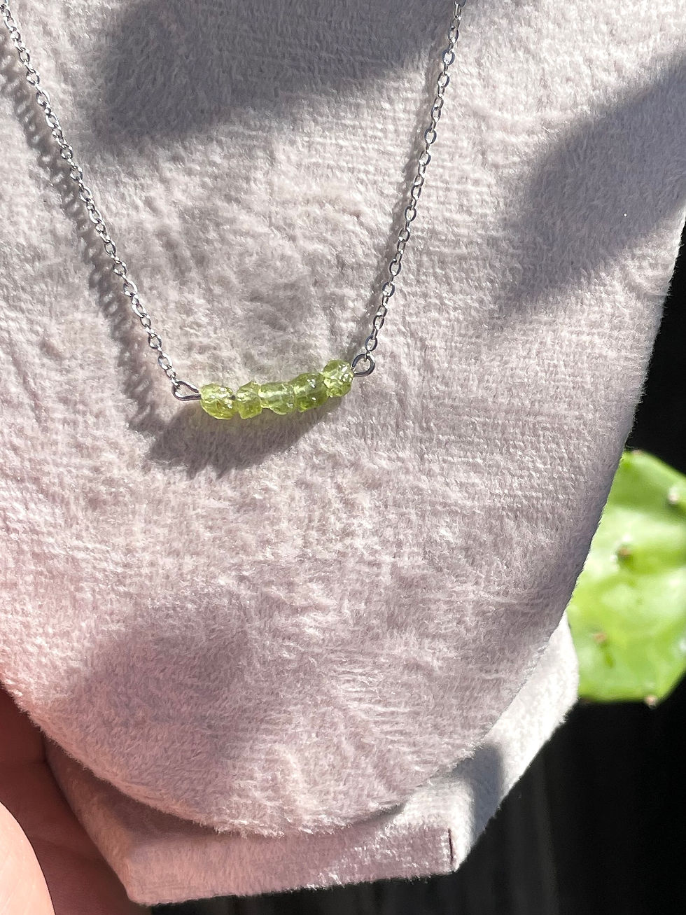 Thumbnail: Dainty Peridot Bar Necklace (choose your length)