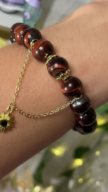 Thumbnail:  Red Tiger’s Eye Crystal Charm Bracelet 10mm Big Bead
