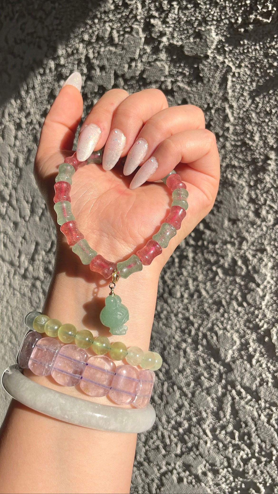 Bamboo Strawberry Quartz My Melody Crystal Intention Bracelet