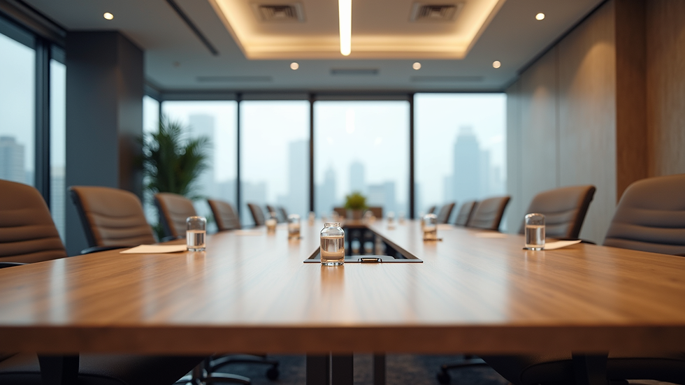 Eye-level view of a modern conference room set up for a team-building workshop