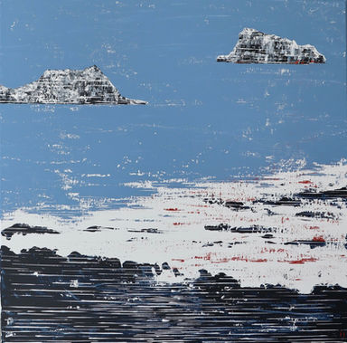 ines Soavi . i i . Floating Rocks . Coast and rocks, like paper torn into thin strips.