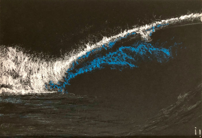 ines Soavi . i i . Wave By Night . Vague De Surf La Nuit. Dry Pastel .