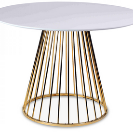 Table blanche-gold et pied en métal chromé Romane (D.110x H.75cm)