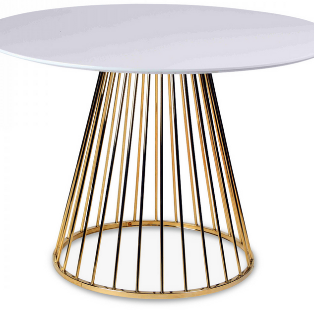 Table blanche-gold et pied en métal chromé Romane (D.110x H.75cm)