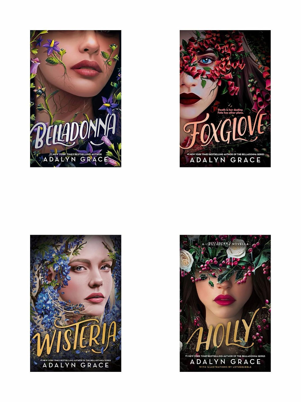 Book covers: Belladonna, Foxglove, Wisteria, Holly by Adalyn Grace
