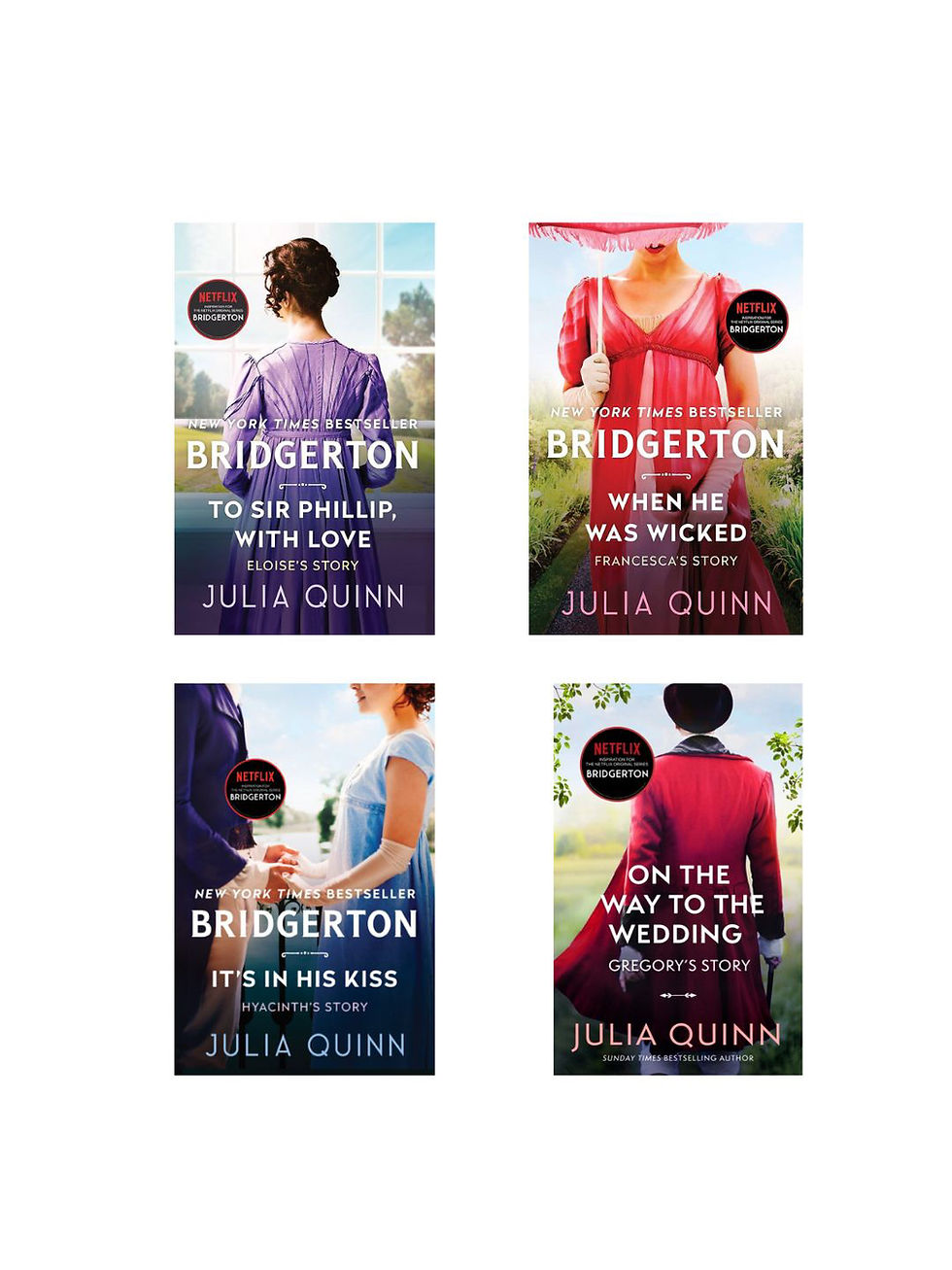 Four Bridgerton book covers by Julia Quinn