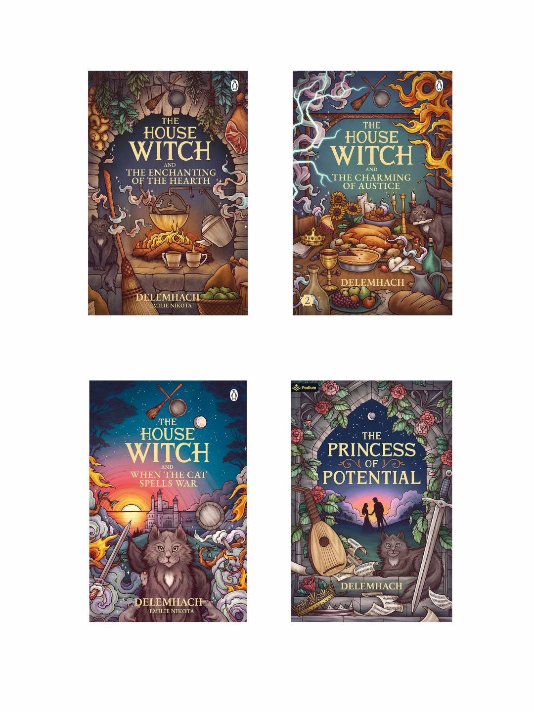 Four book covers: The Housewitch series, Princess of Potential.
