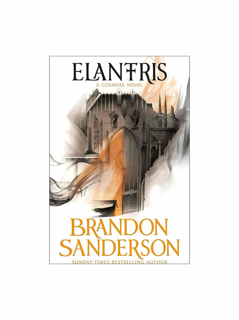 Elantris book cover by Brandon Sanderson, abstract orange art