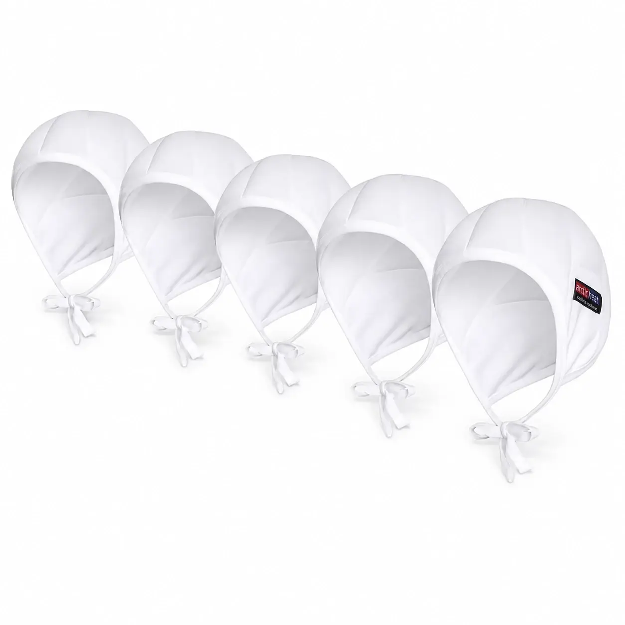 Arctic Heat Cooling Cap Chemo Kit set of five white cooling caps for chemotherapy scalp cooling support.