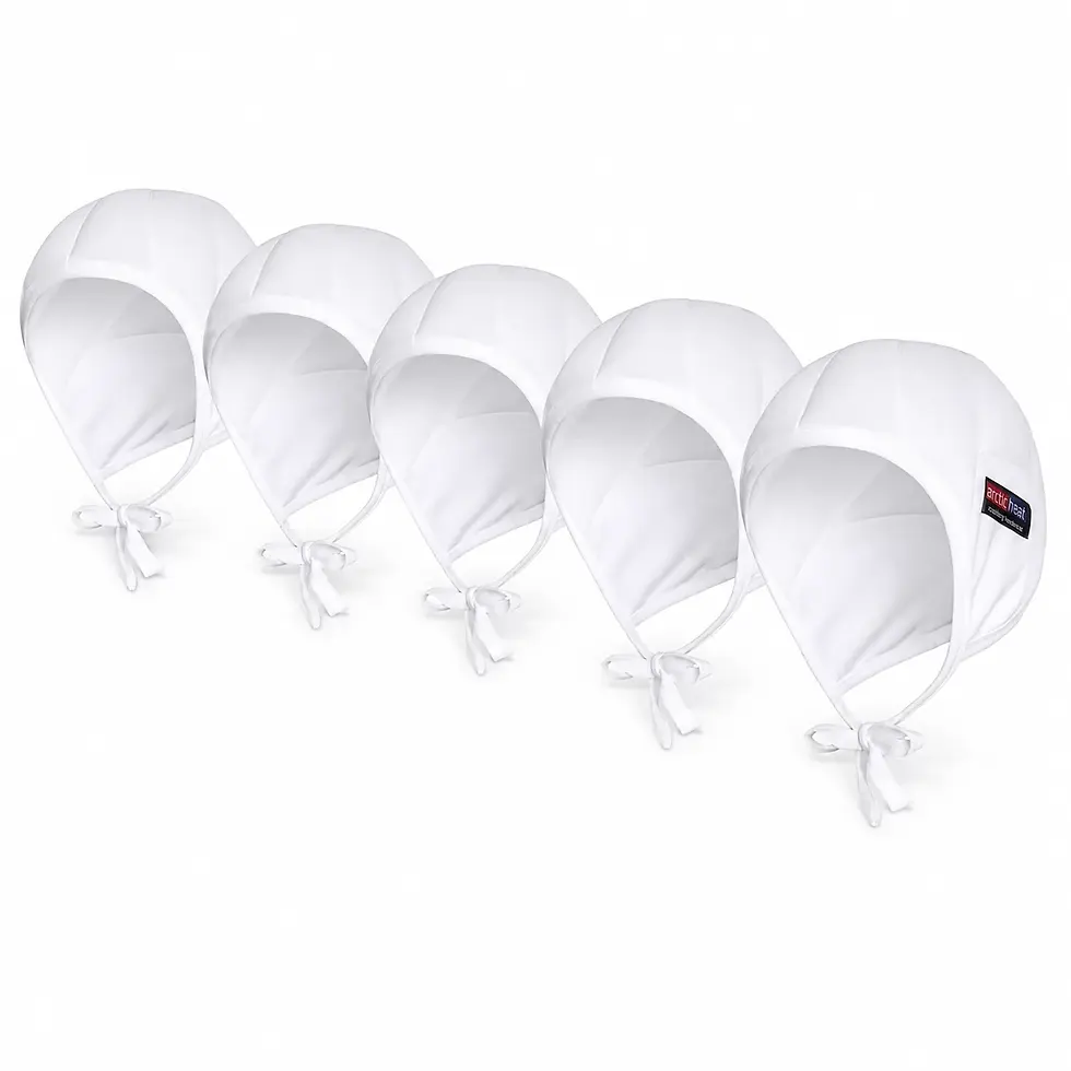 Arctic Heat Cooling Cap Chemo Kit set of five white cooling caps for chemotherapy scalp cooling support.