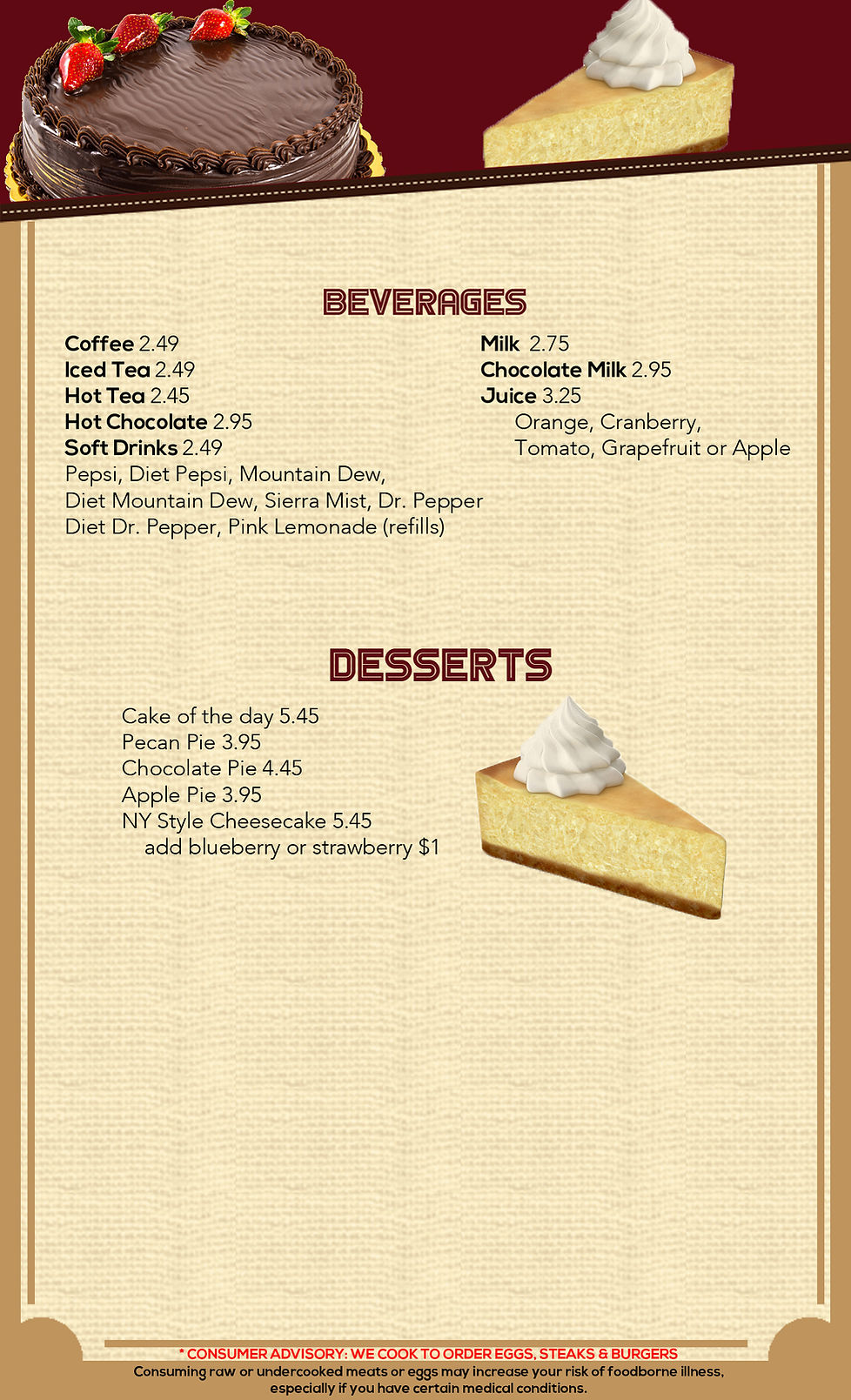 Cloverdale Ave. Menu Cagneys Kitchen