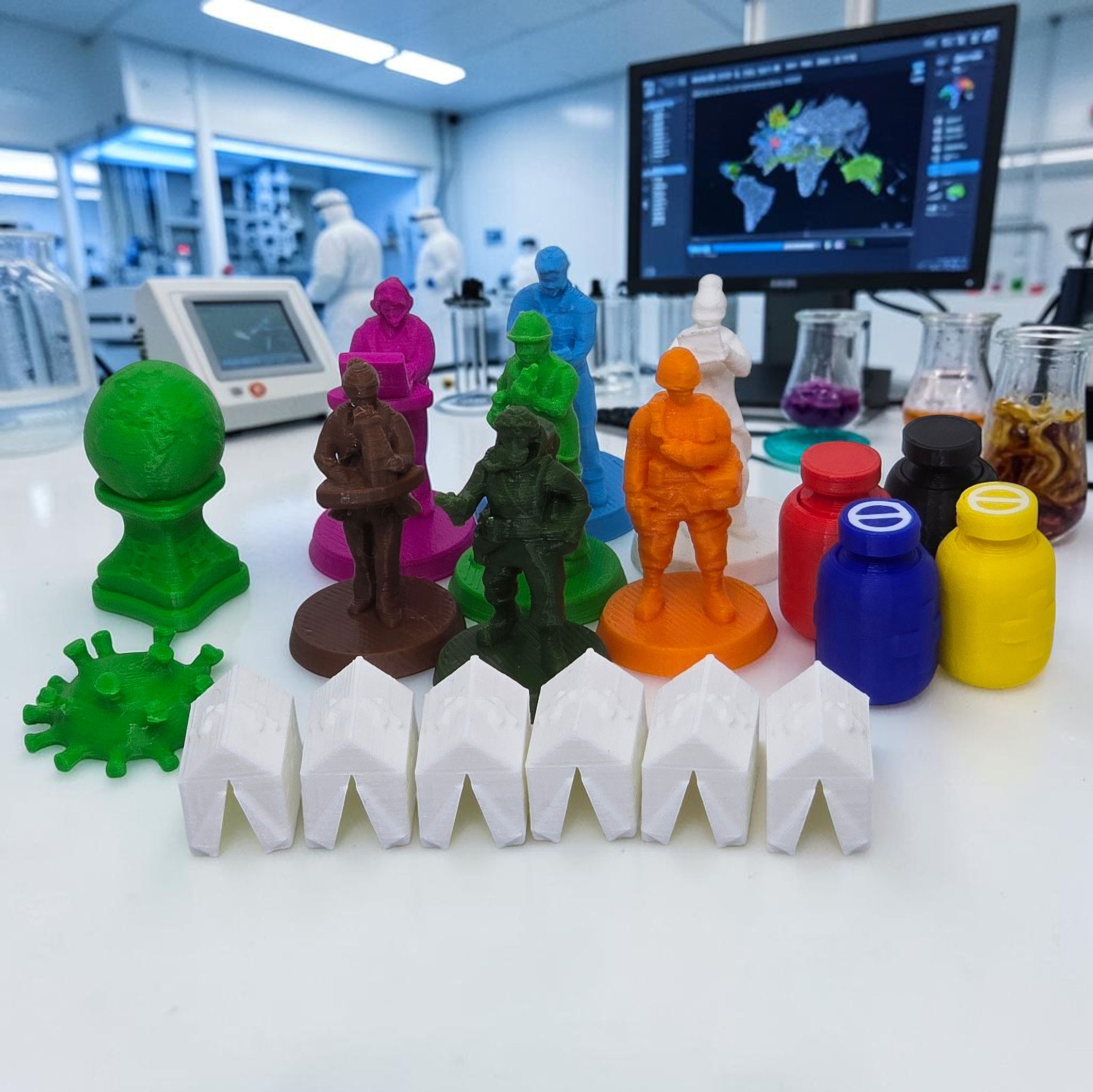 O jogo Pandemic ganha um Upgrade 3D espetacular com estes componentes premium realistas em um laboratório.
