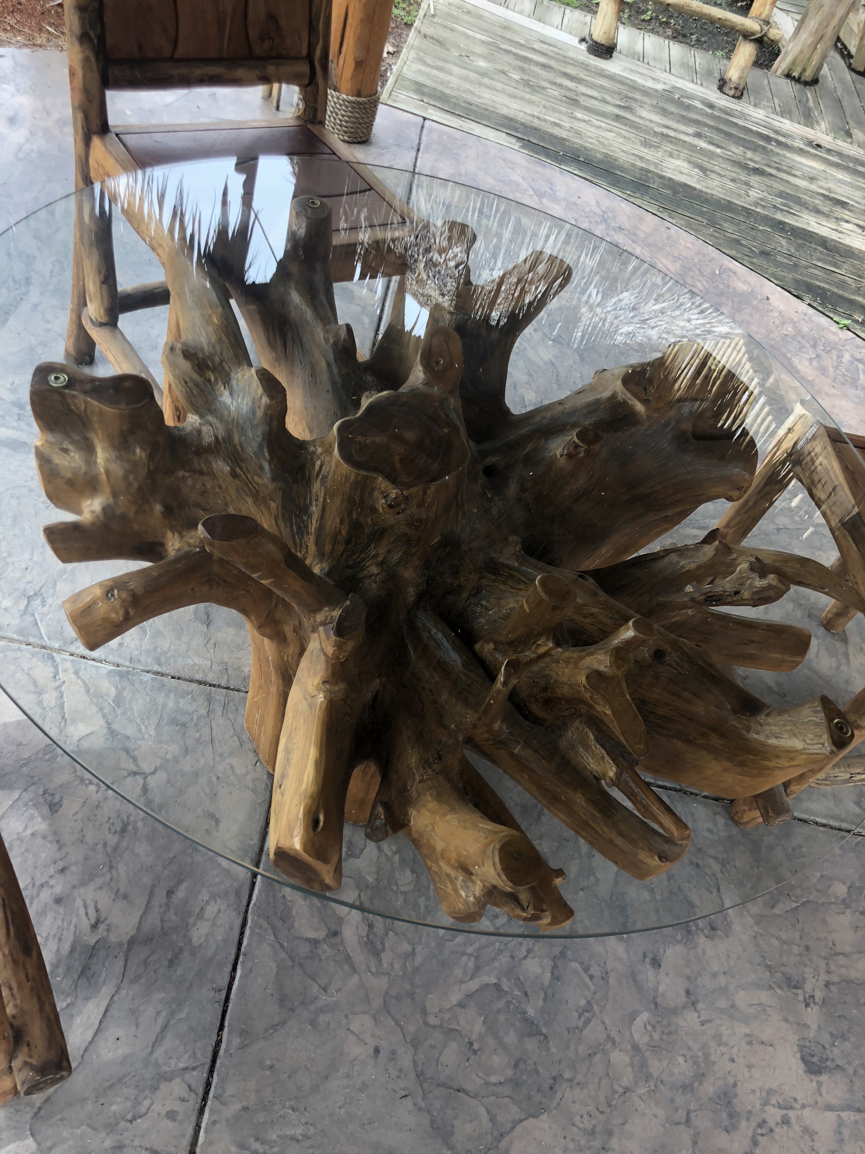 Teak Root Dining Table w/ Glass top