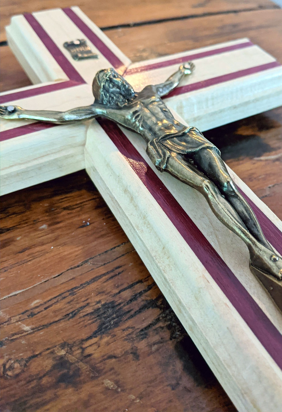 Thumbnail: 12" x 8" Maple & Purple Heart Solid Wood Crucifix with 6" Bronze-Toned Corpus