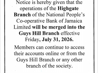 Highgate Branch to Merge with Guys Hill Branch Effective July 31 2026