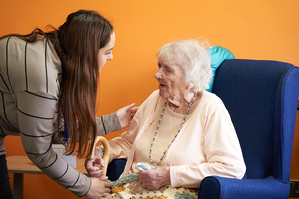 Person with dementia being cared for at Sage House respite care in West Sussex.