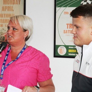 Chichester racing driver Max Bird and Dementia Support CEO Sally Tabbner at Goodwood Charity Track Day