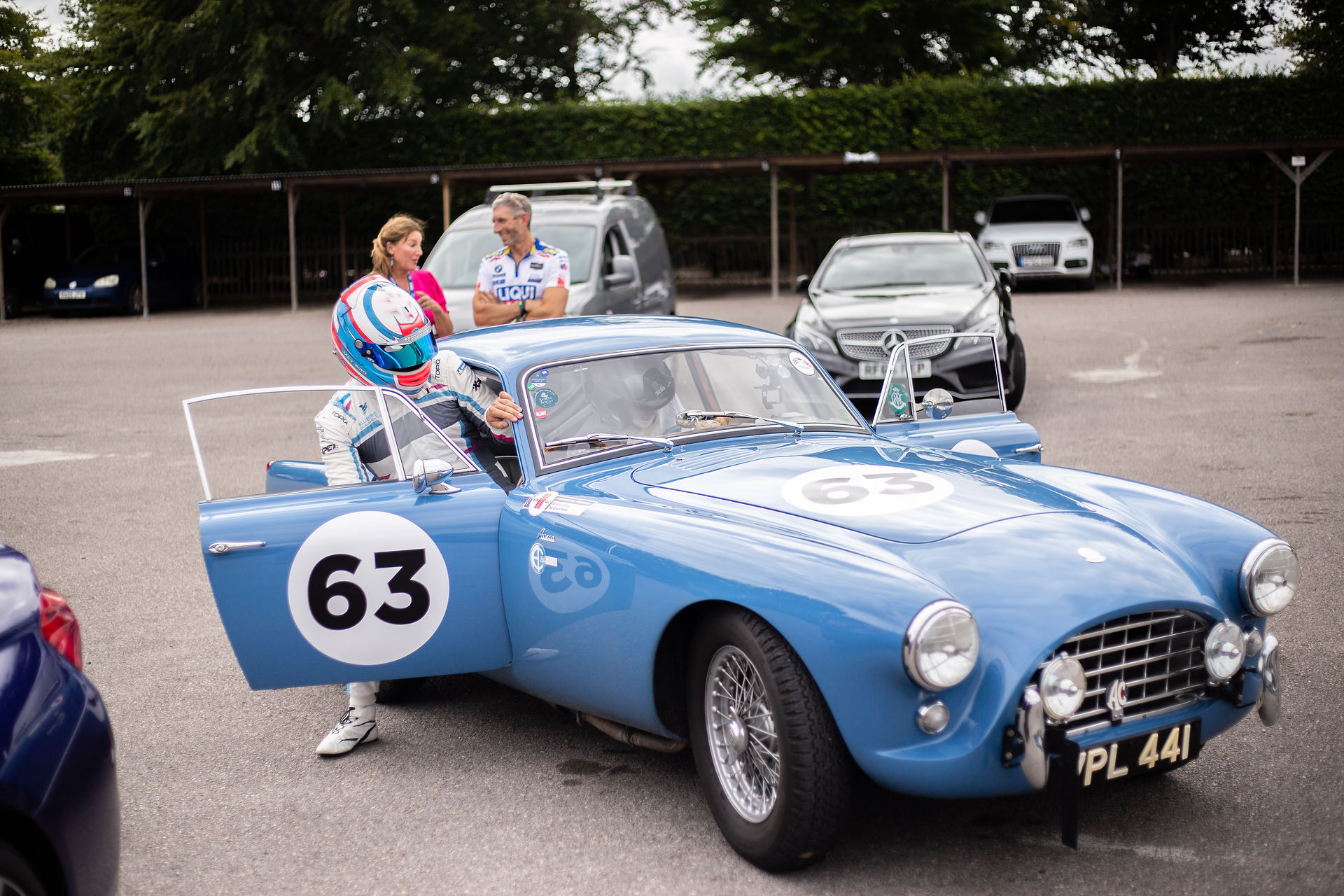 AC Bluebird being driven by Max Bird on Goodwood Motor Circuit for Dementia Support Charity Track Day