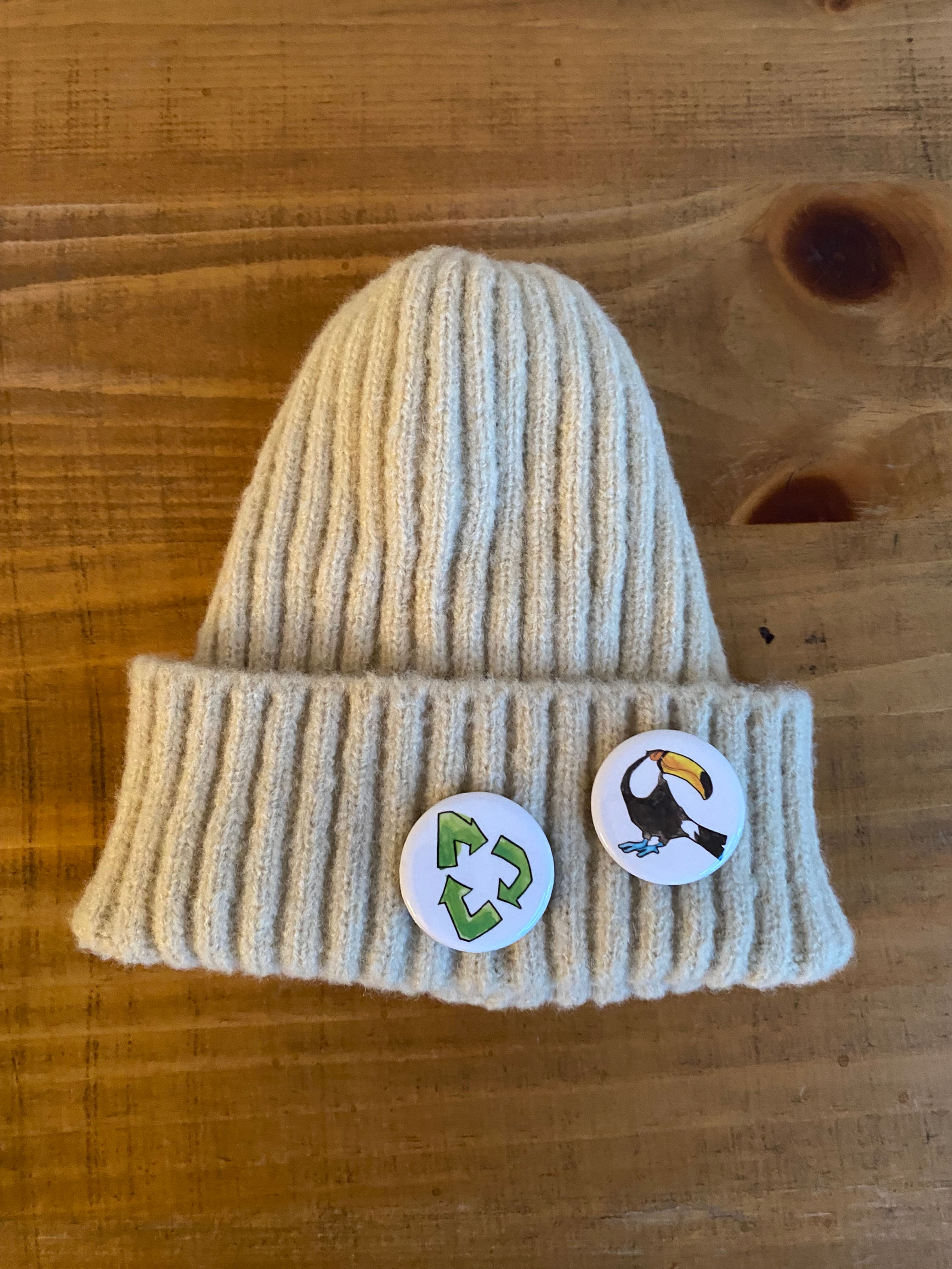 Children's Beanie Hat and Mini-Pin Set, Cream Color