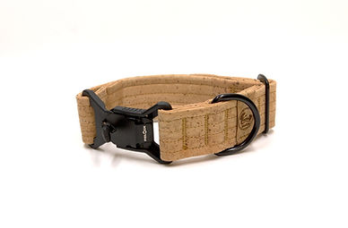 Hundehalsband aus Kork mit schwarzer Schnalle und D-Ring. Hundehalsbänder und Leinen aus Kork.