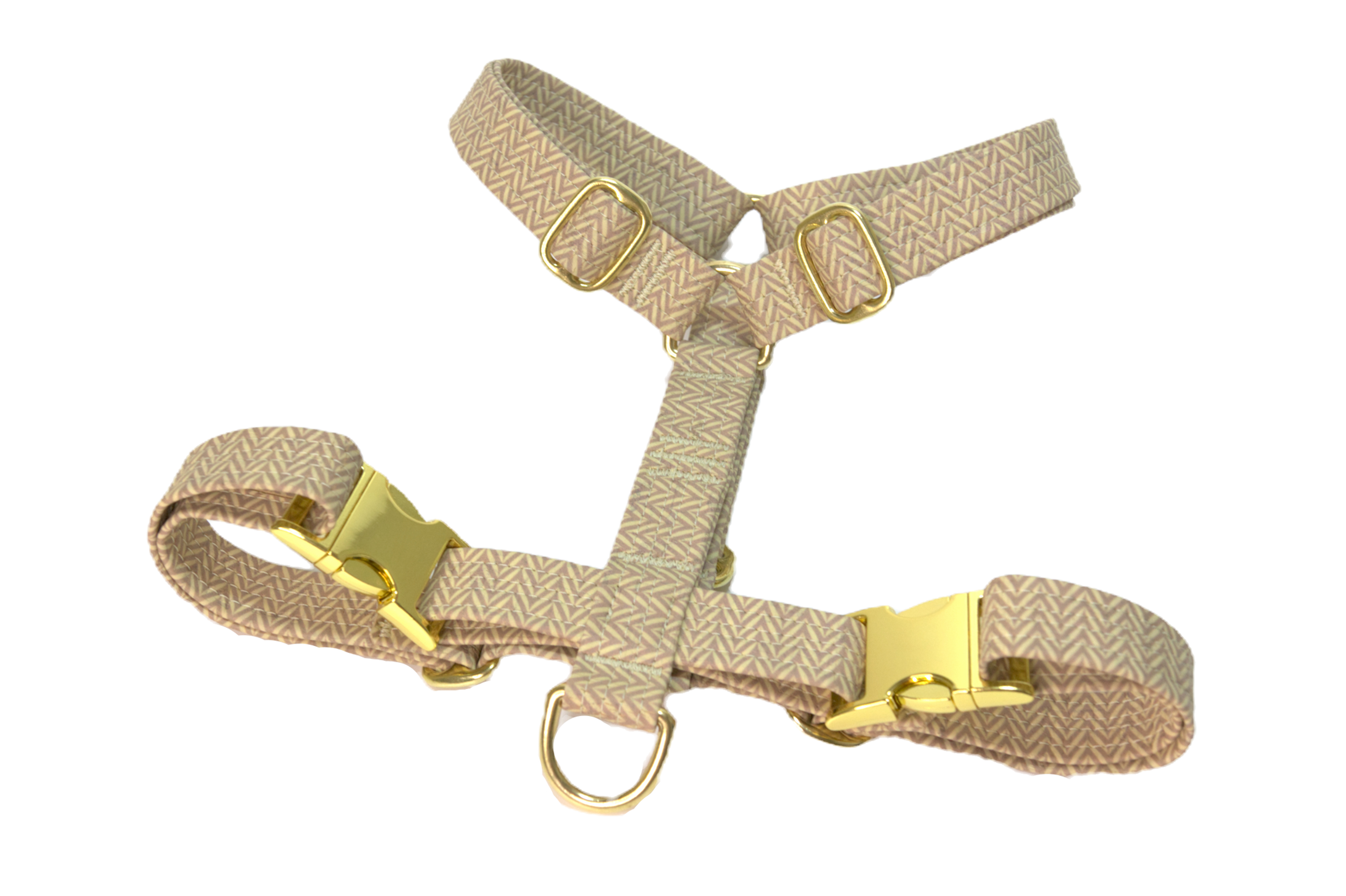 Beiges Kork-Hundegeschirr mit goldenen Schnallen