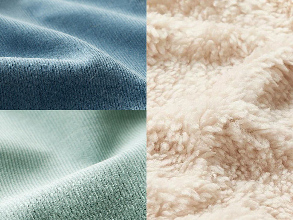 Miniaturbild: Cord und Teddy-Stoffe in Blau und Beige