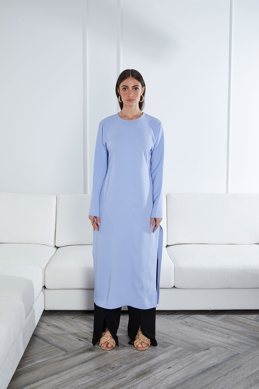 Thumbnail: Long sleeve tailored midi dress with side slits