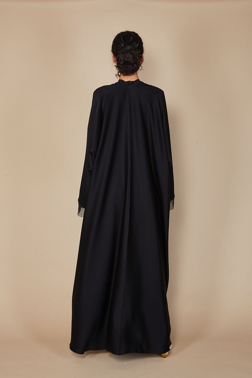Thumbnail: Black satin bisht with crystal sleeve