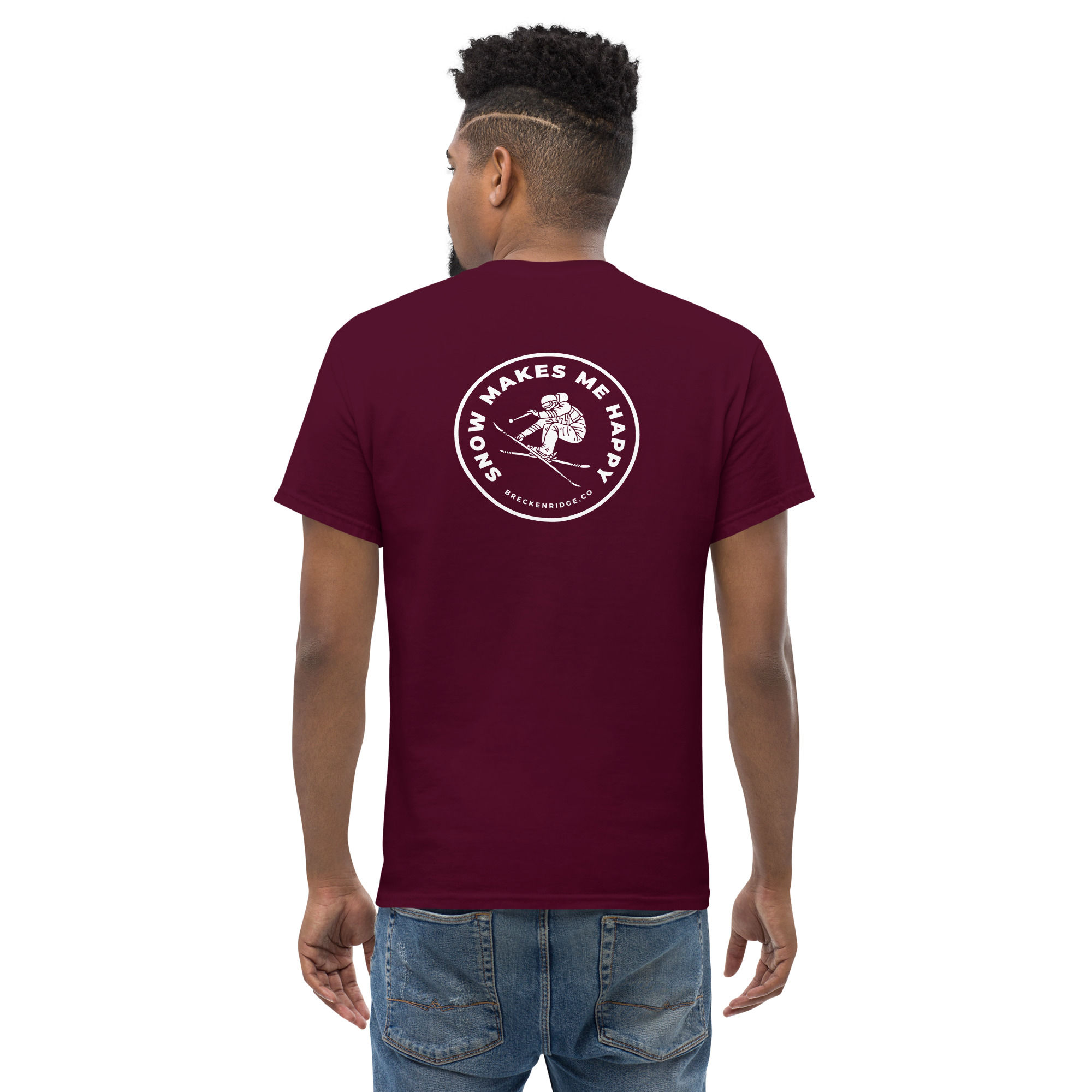 Snow Makes Me Happy Men's Classic Tee-Skier Back