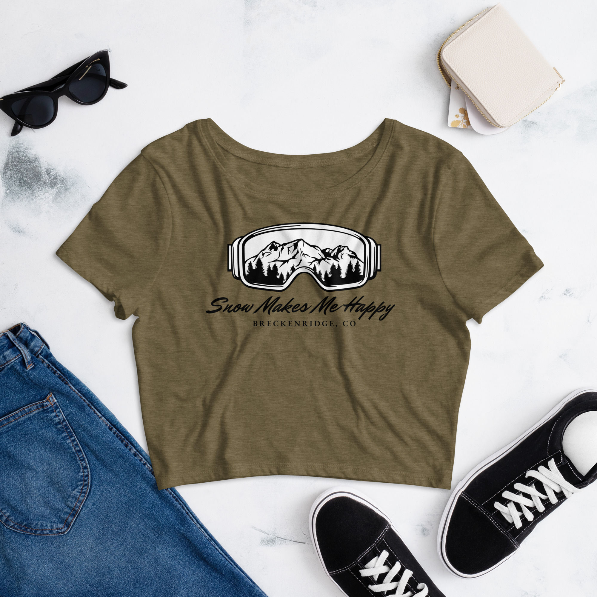 Snow Makes Me Happy Women’s Crop Tee-Goggles