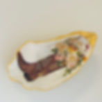 Hand-painted boot and floral oyster shell dish