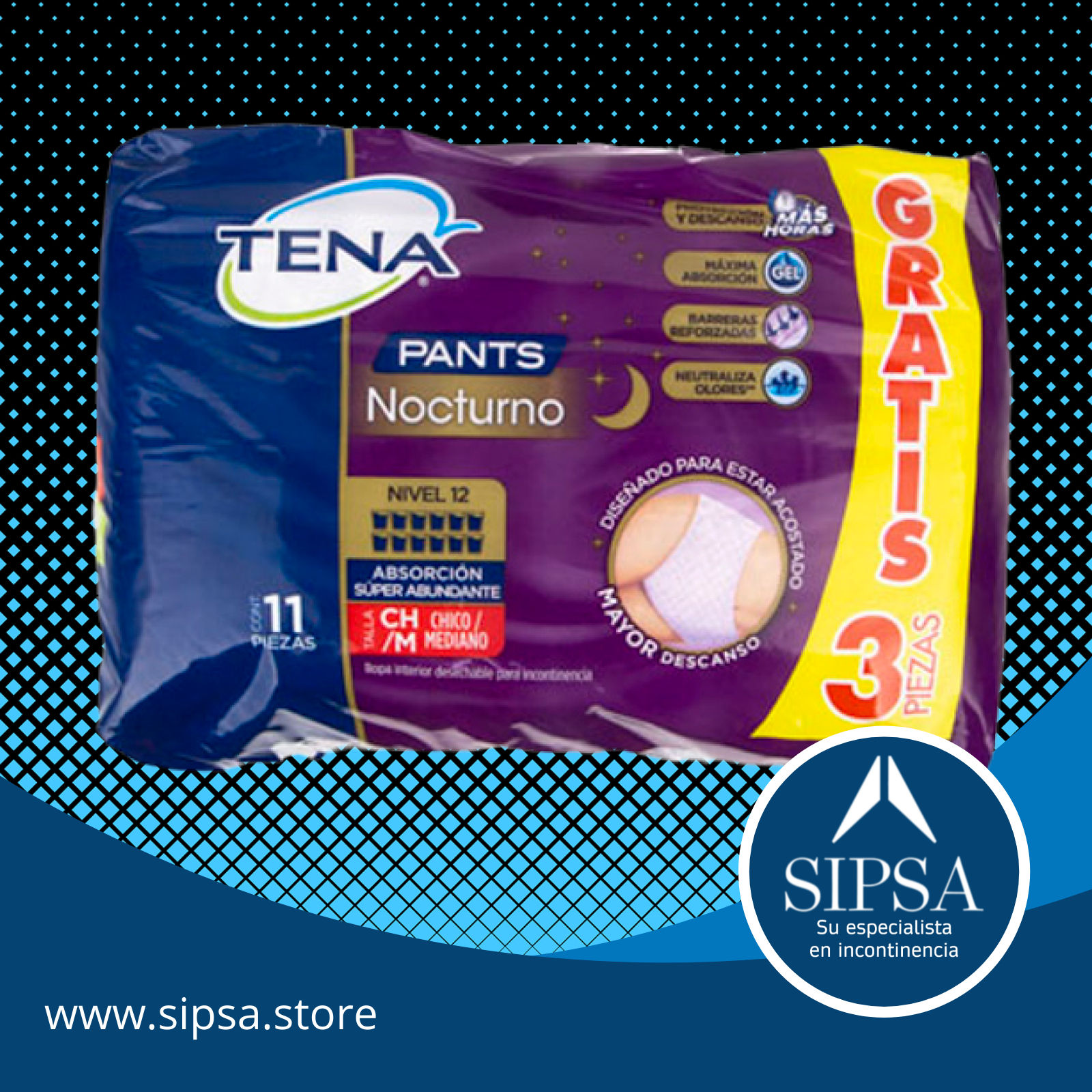 Tena calzón nocturno talla M paquete 11 pañales