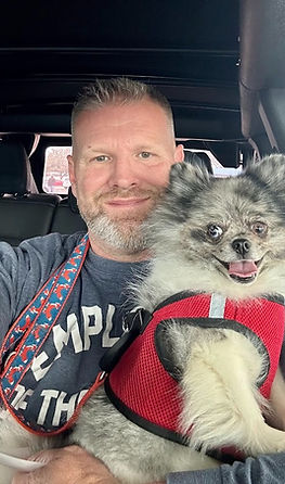 Tim McAuliffe "The Outdoor Living Designer", with his dog