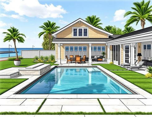 coastal design drawn by the outdoor living designer Tim Mcauliffe showing a pool and patio