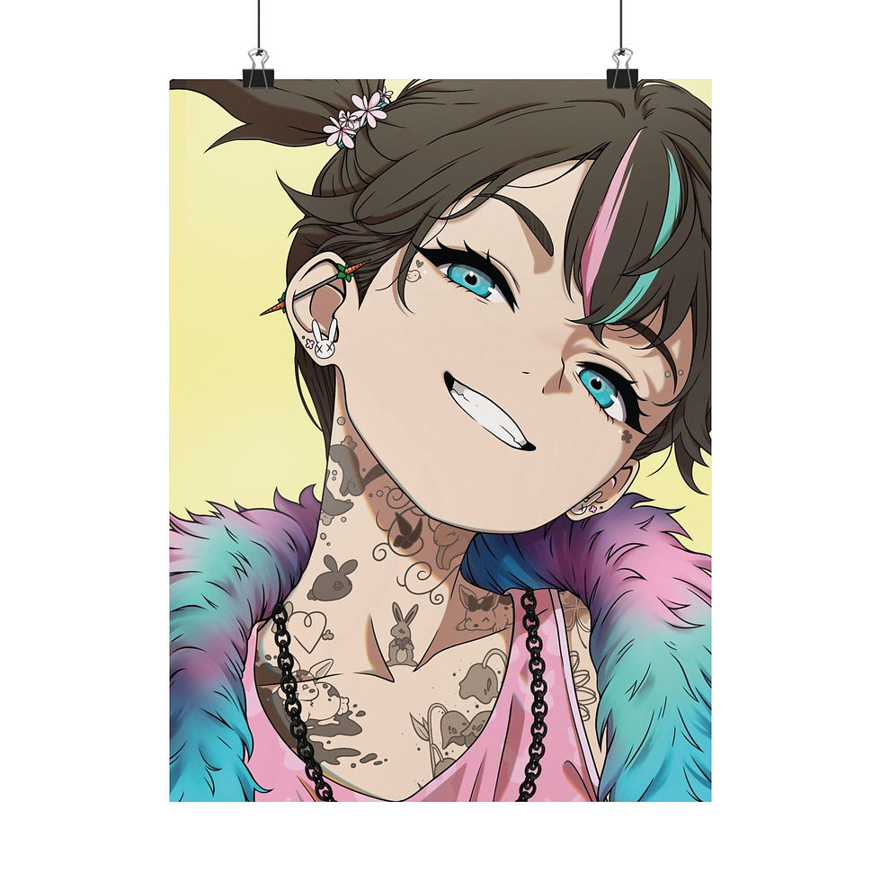 Thumbnail: Tattooed Anime Waifu Poster — Pastel Matte Wall Art 