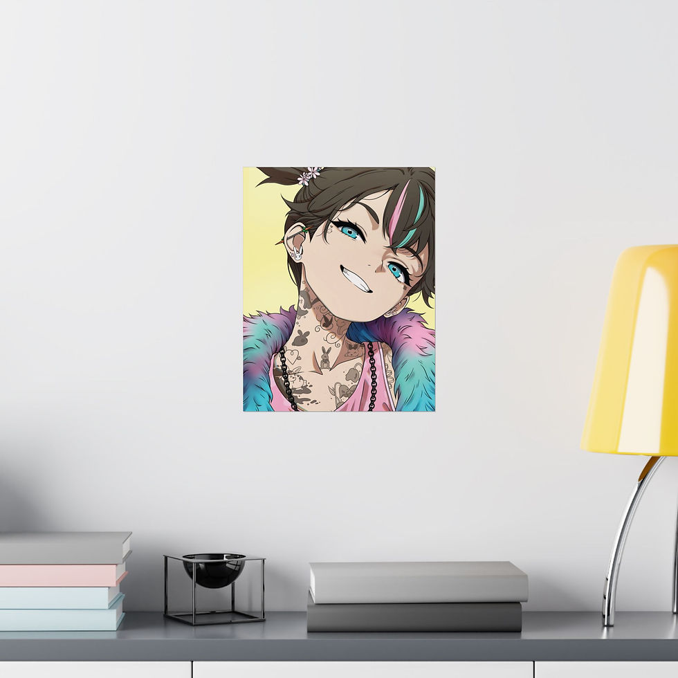 Thumbnail: Tattooed Anime Waifu Poster — Pastel Matte Wall Art 