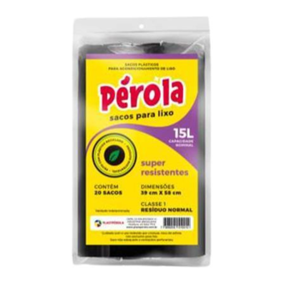 Saco de Lixo 15L Preto 39x58 0,0025 Perola c/ 20un