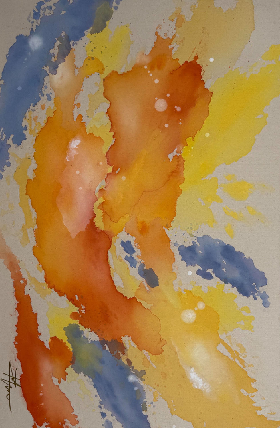 Abstract acrylic painting titled Chasing the Light by Sahel Manochehry, featuring radiant movement and soft contrasts of color that evoke the feeling of pursuing light or clarity just beyond reach. The composition conveys emotion, instinct, and hope. Currently exhibited at Mola Café in Toronto.