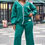 Thumbnail: Chic Plus-Size Knitwear Set | Forest Green V-Neck & Wide-Leg Pants