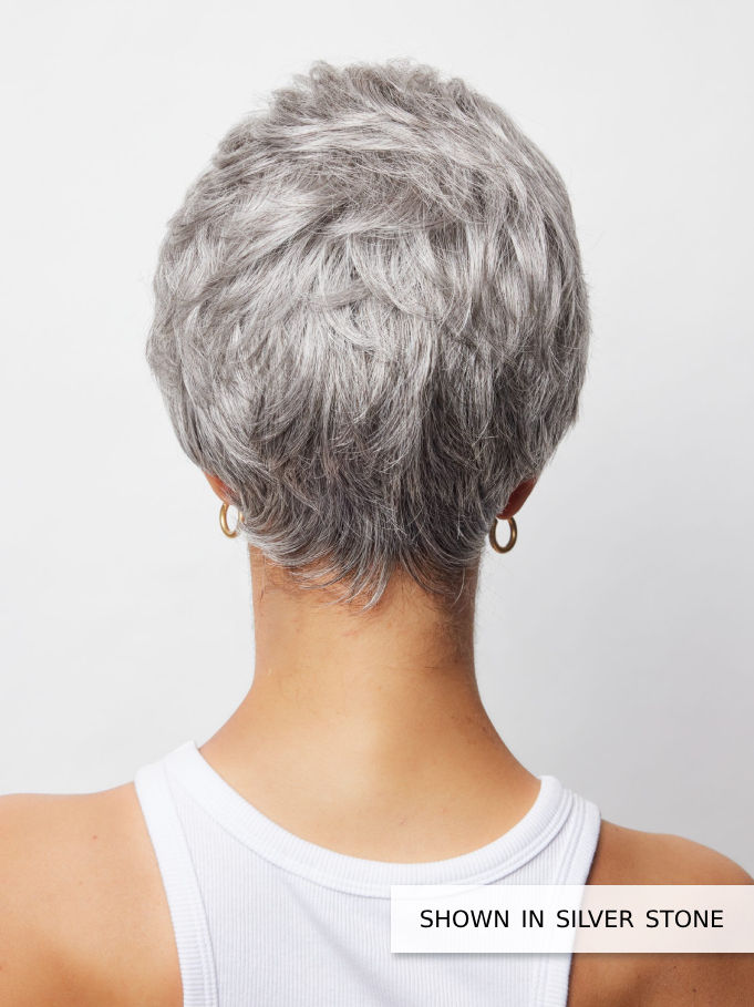 Thumbnail: bay wig by amore collection silver stone back view