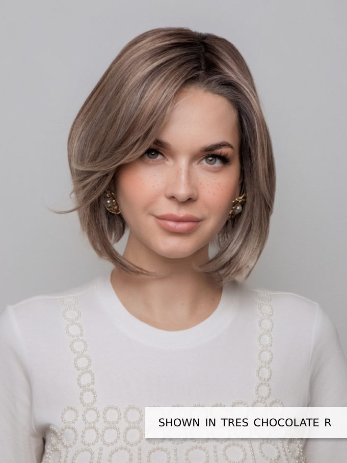 Thumbnail: Mira wig by Amore tres chocolate front view